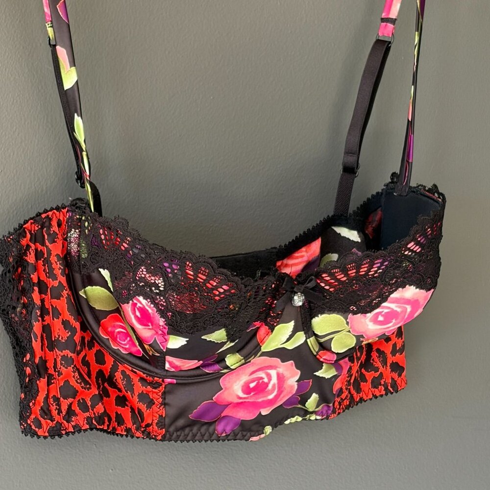 Victoria’s Secret Lace Rose Leopard Satin Bustier Bra 36C - Picture 3 of 8